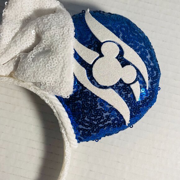 VTG Disney-Parks White & Blue Nautical Minnie Mouse Bow Sequins Headband Ears US main image 12